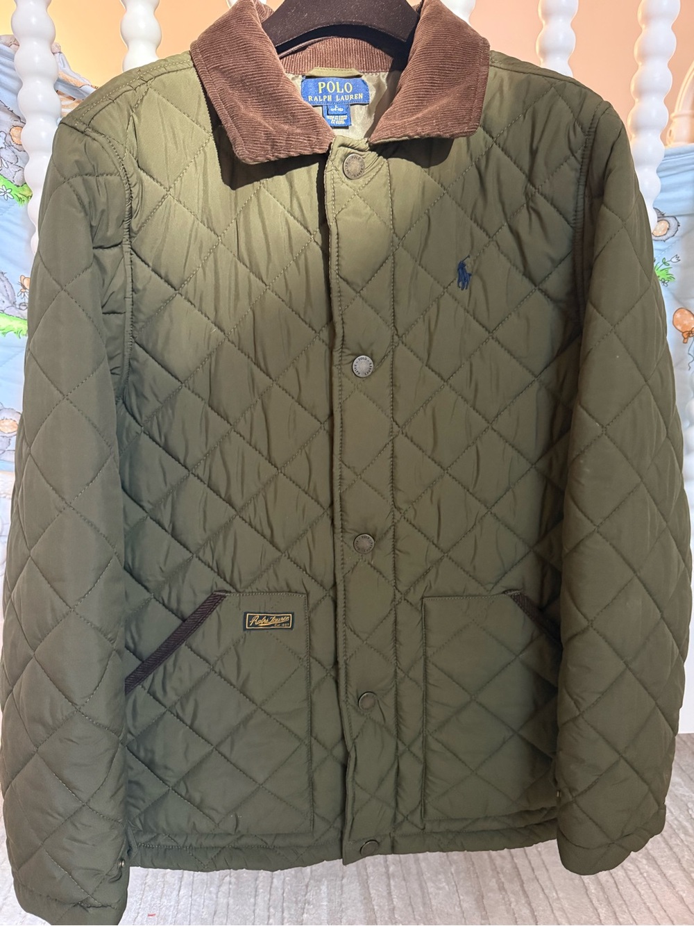 Polo by Ralph Lauren Olive Quilted barn Jacket with Brown Corduroy Collar